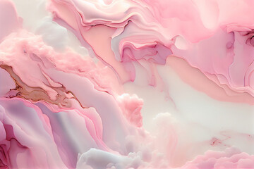 Liquid abstract pink marble texture, alcohol ink background