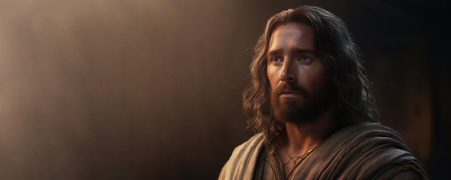 A portrait of Jesus Christ. Son of Man. Banner 5:2. Generative AI