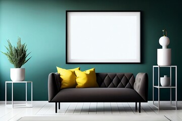 Colorful minimal Room Background with Wall and Empty Frame Mockup for .image or poster