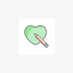 Heart list, pen, fully editable vector fill icon

