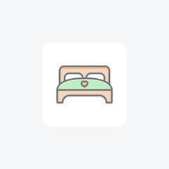Bed, double bed fully editable vector line icon

