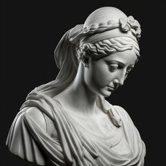 Realistic white stone statue of ancient woman greek, generative AI	