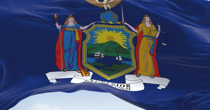 Seamless loop in slow motion of the New York State flag waving