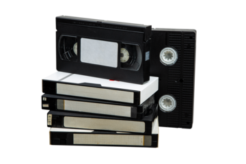 Pile of VHS video cassettes. Vintage media. Isolate on a white back.