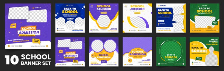 set of 10 big mega collection bundle school admission social media post banner Template, back to school Social Media Banner Template set, school banner set, school banner bundle mega collection.