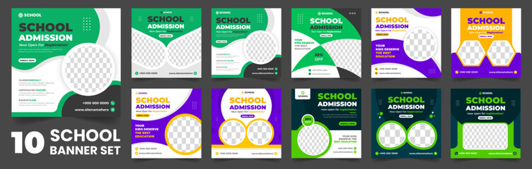 set of 10 big mega collection bundle school admission social media post banner Template, back to school Social Media Banner Template set, school banner set, school banner bundle mega collection.