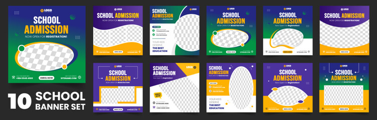 set of 10 big mega collection bundle school admission social media post banner Template, back to school Social Media Banner Template set, school banner set, school banner bundle mega collection.