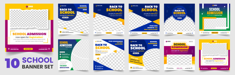 set of 10 big mega collection bundle school admission social media post banner Template, back to school Social Media Banner Template set, school banner set, school banner bundle mega collection.