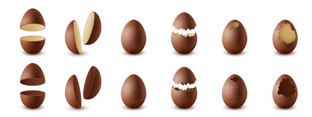 Set of different chocolate Easter eggs isolated on white background.