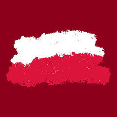 poland flag abstract brush stroke paint illustration element on red background