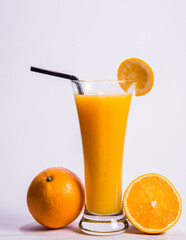 ice cold chilled fresh orange fruit juice in tall glass on white background asian cafe sweet dessert halal food restaurant drink beverage menu