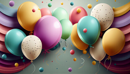 Vibrant background with birthday balloons in a spectrum of colors, Generative AI