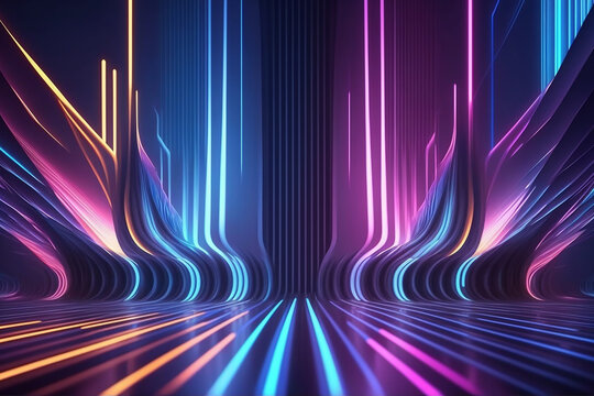abstract background bright neon rays and glowing lines, indigo blue creative wallpaper