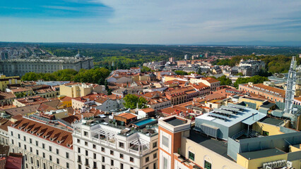 Fototapeta na wymiar Madrid, Spain. Aerial view of city center. Buildings and main landmarks on a sunny day