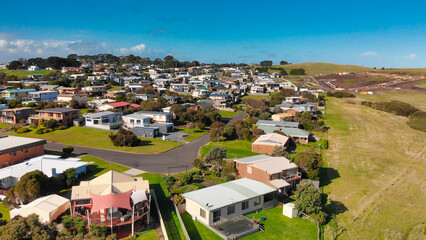 Aerial view of San Remo coastline near Phillip Island, Australia