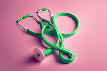 Top view pink ribbon with stethoscope. Generative Ai