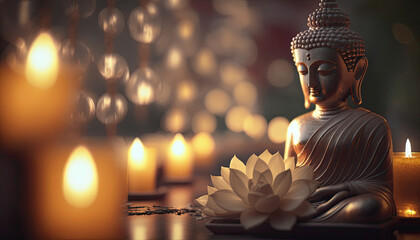 Leasure and relaxation meditation concept with buddha golden figurine in spa AI generated