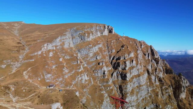 pietra arsa hight mountains peak in prahova valley mountains Romania climbing hiking destination aerial footage 