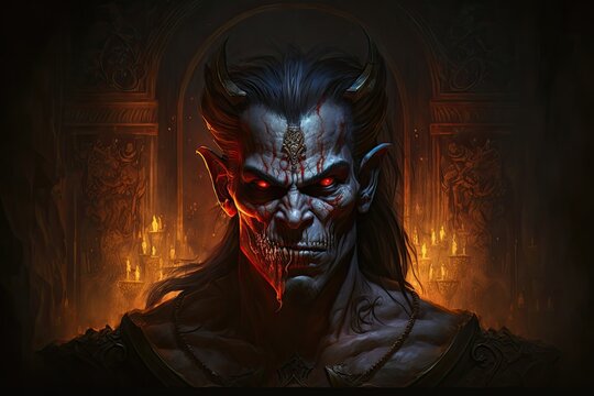 vampire like monster A front facing portrait illustration in dramatic lighting that showcases a different world's cultural heritage. Generative AI