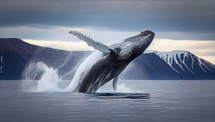 Humpback Whale  breaching near the traveler with Generative AI Technology