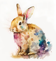 Watercolor bunny illustration isolated on white background. Happy Easter day!