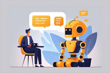 AI chat bot chat with man provide smart solution to solving business task. Artificial Intelligence