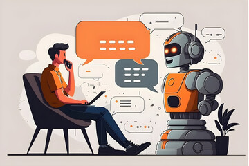 AI chat bot chat with man provide smart solution to solving business task. Artificial Intelligence - obrazy, fototapety, plakaty