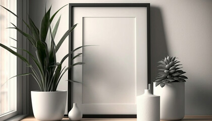 picture frame mockup on wall in modern interior Ai generative