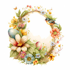 Vintage flower wreath in the form of an egg! Happy Easter greeting card. Watercolor postcard.