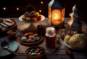 Fototapeta premium ramadan table setting made with generative ai