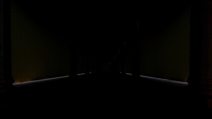 alone in the dark of empty backroom liminal space 3d render