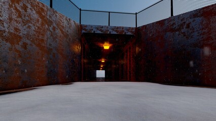 alone in the dark of empty backroom liminal space 3d render