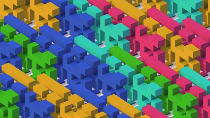 Cubic abstract background from 3D cubes, colorful background, pixels. 3D render.