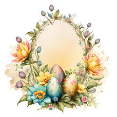 Vintage flower wreath in the form of an egg! Happy Easter greeting card. Watercolor postcard.
