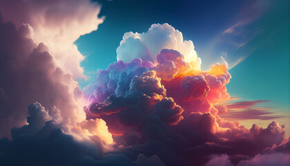 A colorful sky with clouds and the sun, 	
sun shining in a colorful sky with white clouds, Generative AI