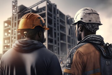 Two contractors on a construction site, AI generative