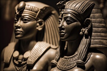 Old Egyptian pharaoh statues up close (Souvenirs). Generative AI - obrazy, fototapety, plakaty