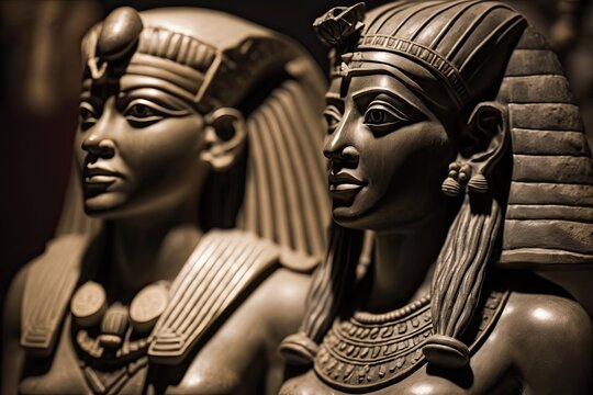 Old Egyptian pharaoh statues up close (Souvenirs). Generative AI
