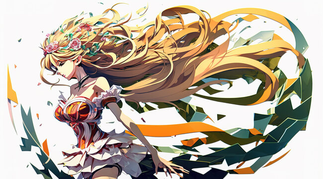 a cool modern anime girl wallpaper illustration, impressive color mix with long hair, generative ai technology