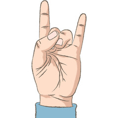 Rock and Roll Hand Gesture. Retro styled color illustration with a rough texture of a hand making the symbol of rock and roll.