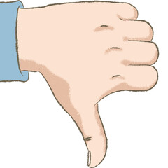 Thumbs Down. Retro styled color illustration with a rough texture of a hand with the thumb down, making the gesture I Don’t Like.