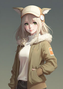 a cute neka inspired anime girl with blonde hair, hoody style, generative ai technology