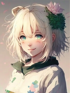 a cute manga woman with blonde hair and flowers in hair, neka style, generative ai technology