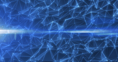 Naklejka na ściany i meble Abstract blue glowing energy lines and triangles plexus triangulation scientific futuristic high tech background