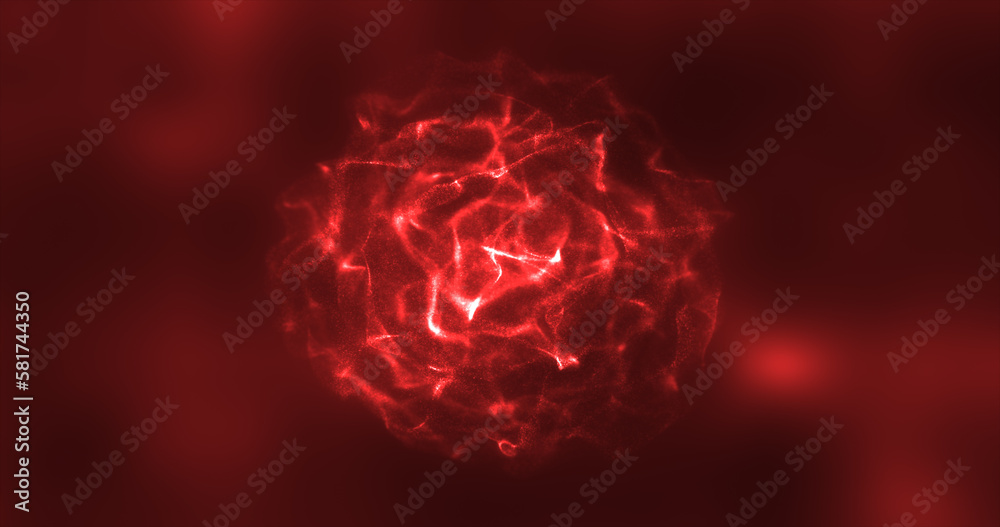 Wall mural abstract red energy round sphere glowing with particle waves hi-tech digital magic abstract backgrou