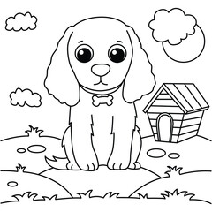 Funny dog cartoon characters vector illustration. For kids coloring book.