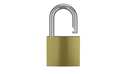 Naklejka premium Golden unlocked padlock isolated on transparent background. Minimal concept. 3D render