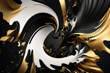 Abstract black and white background with golden splash. Luxury wallpaper. AI