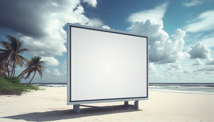 Bring your advertising to life with this beachside billboard mockup and breathtaking sky. Generative Ai