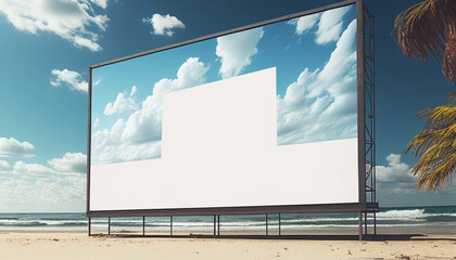 Elevate your advertising with this stunning billboard mockup on the beach. Generative Ai